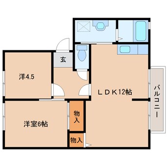 間取図 桜井線<万葉まほろば線>/櫟本駅 徒歩12分 2階 築27年