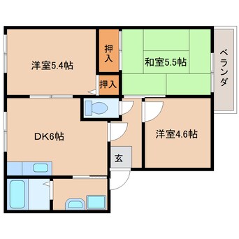 間取図 桜井線<万葉まほろば線>/櫟本駅 徒歩12分 1階 築29年