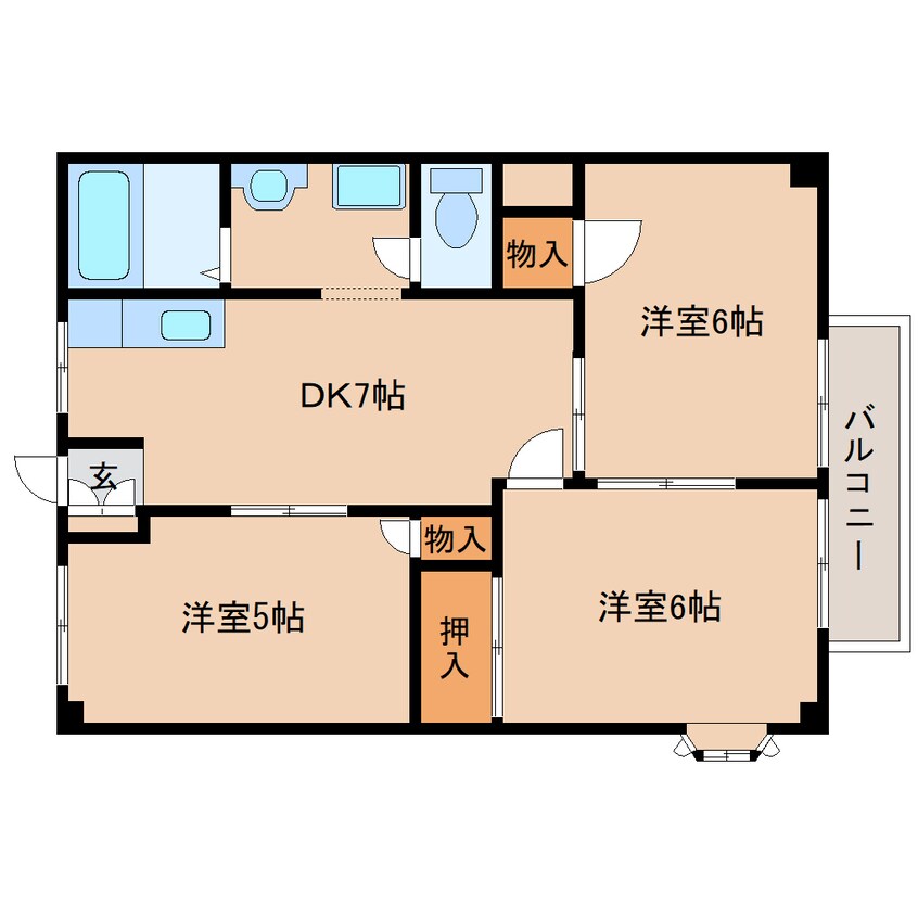 間取図 桜井線<万葉まほろば線>/長柄駅 徒歩15分 2階 築32年