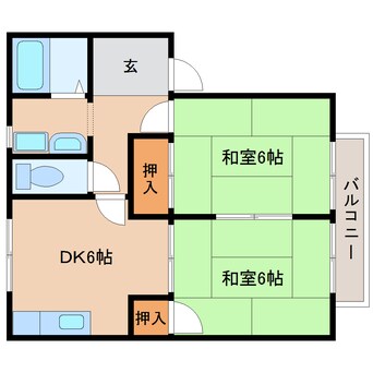 間取図 近鉄天理線/天理駅 徒歩21分 2階 築34年