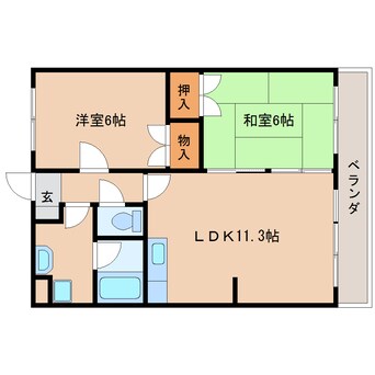 間取図 近鉄天理線/前栽駅 徒歩18分 1階 築26年