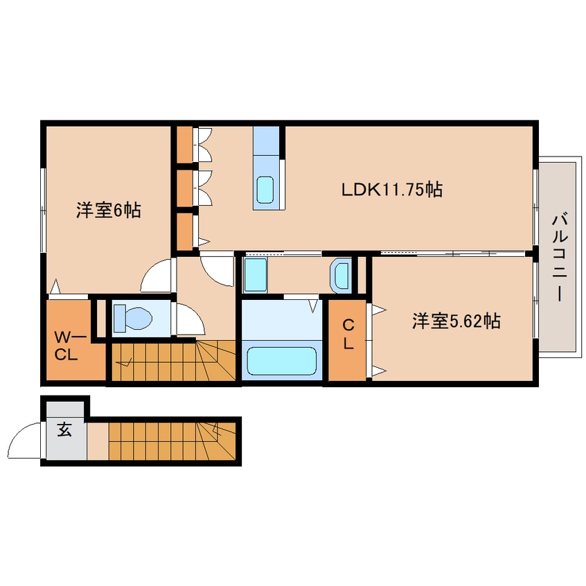 間取図 桜井線<万葉まほろば線>/櫟本駅 徒歩15分 2階 築14年