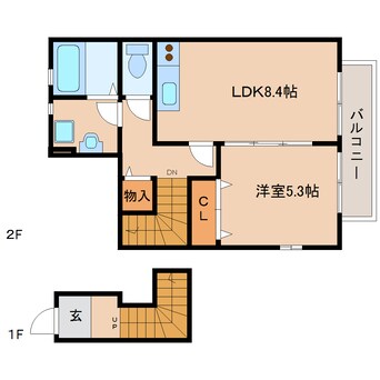 間取図 桜井線<万葉まほろば線>/櫟本駅 徒歩20分 2階 築10年