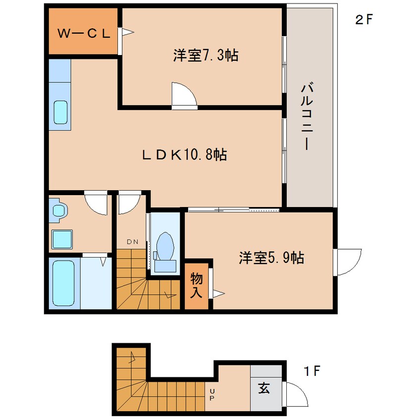 間取図 桜井線<万葉まほろば線>/櫟本駅 徒歩12分 2階 築8年