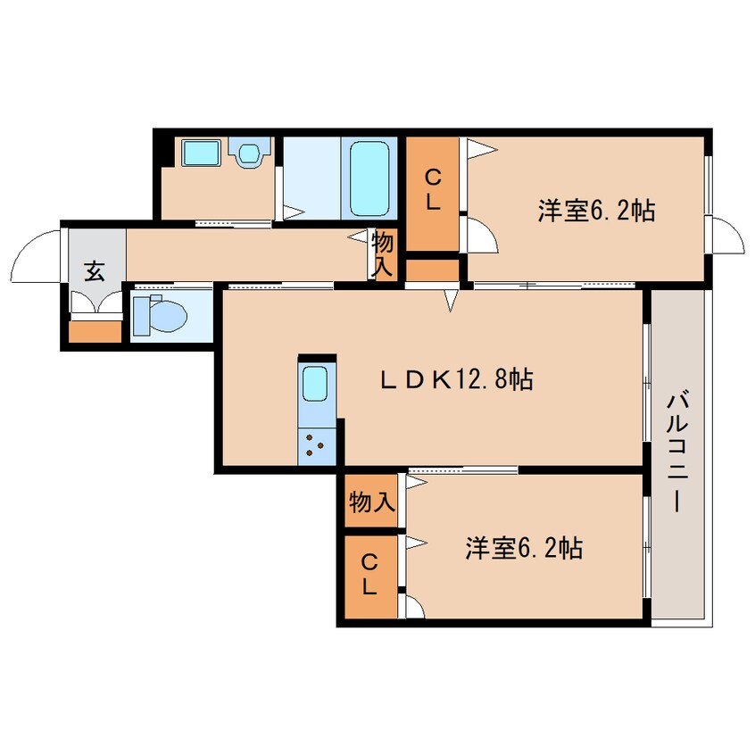 間取図 近鉄天理線/二階堂駅 徒歩6分 2階 築9年