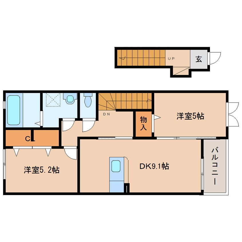 間取図 桜井線<万葉まほろば線>/櫟本駅 徒歩10分 2階 築7年