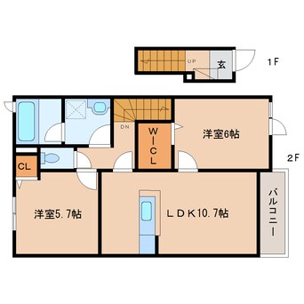 間取図 桜井線<万葉まほろば線>/櫟本駅 徒歩10分 2階 築7年