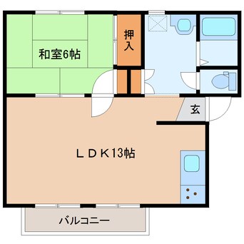 間取図 桜井線<万葉まほろば線>/櫟本駅 徒歩2分 2階 築34年