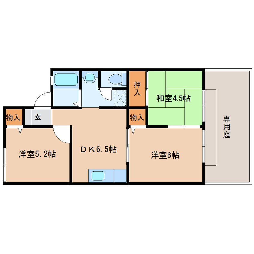 間取図 桜井線<万葉まほろば線>/長柄駅 徒歩18分 1階 築28年