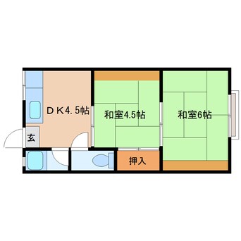 間取図 桜井線<万葉まほろば線>/長柄駅 徒歩18分 2階 築47年