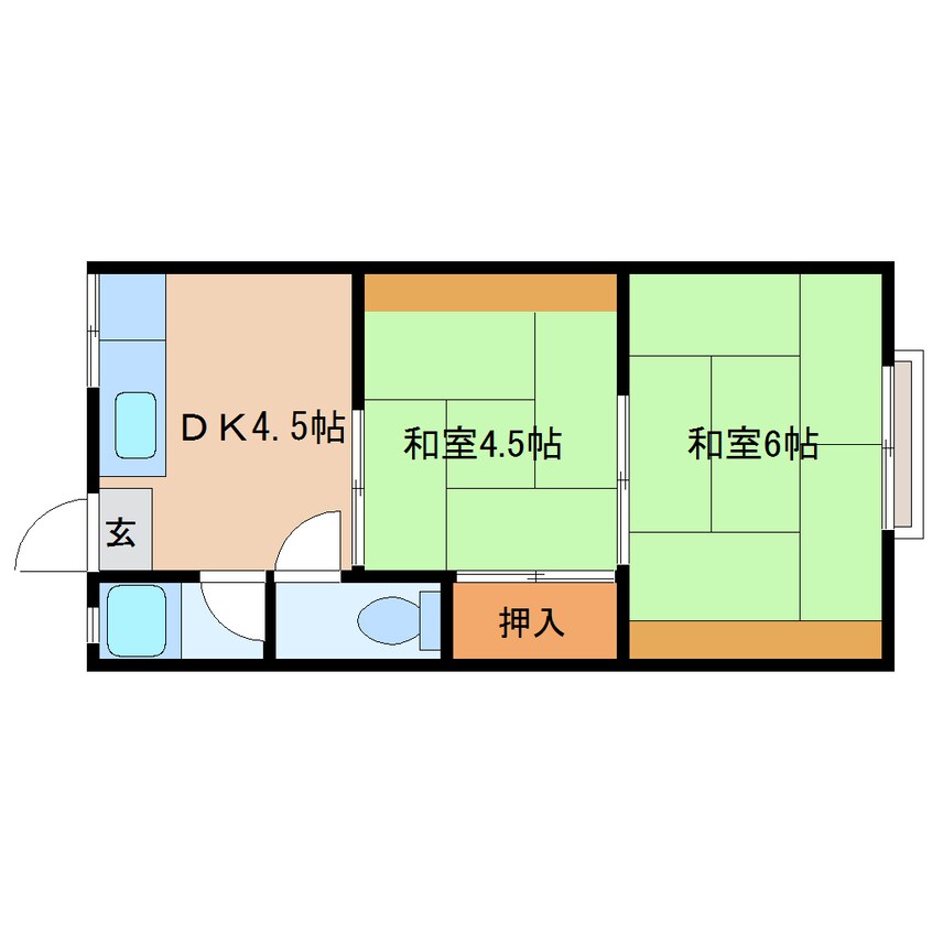 間取図 桜井線<万葉まほろば線>/長柄駅 徒歩18分 2階 築47年