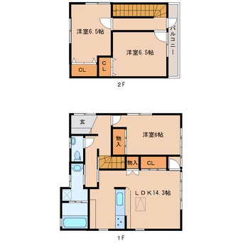 間取図 近鉄田原本線/黒田駅 徒歩5分 1-2階 築45年