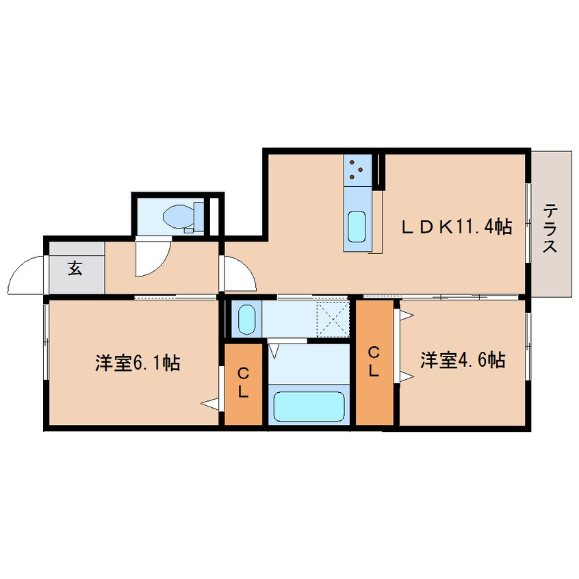 間取図 近鉄天理線/前栽駅 徒歩10分 1階 築6年