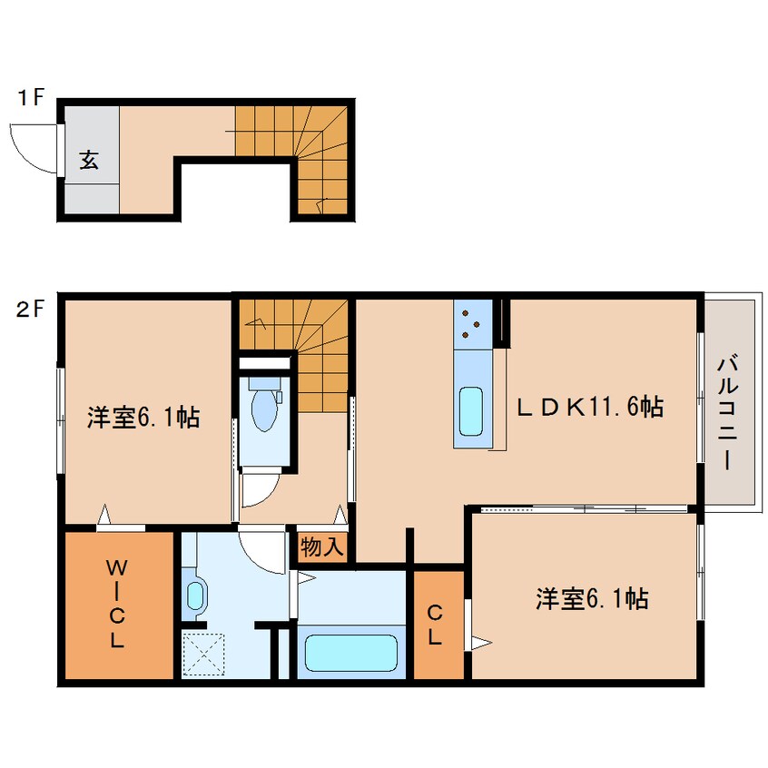 間取図 近鉄天理線/前栽駅 徒歩10分 2階 築4年