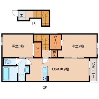 間取図 桜井線<万葉まほろば線>/櫟本駅 徒歩14分 2階 築1年