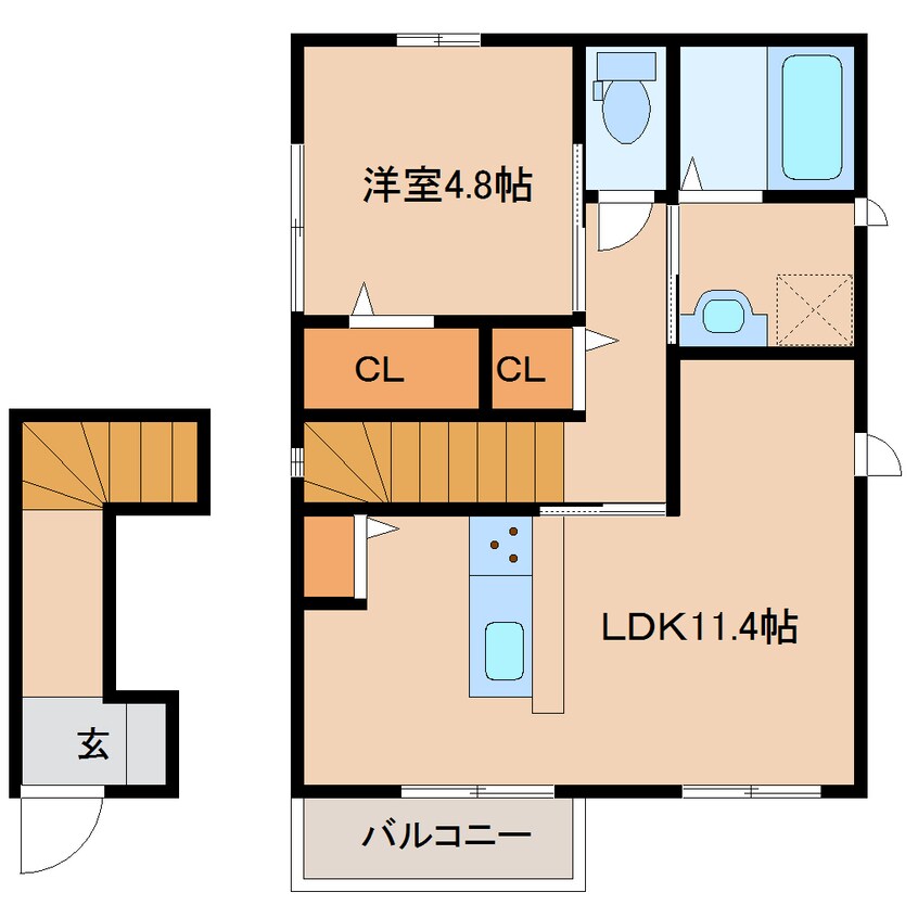 間取図 近鉄天理線/二階堂駅 徒歩6分 2階 築1年