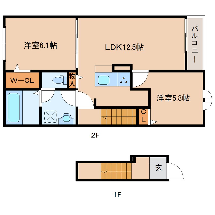 間取図 近鉄田原本線/但馬駅 徒歩7分 2階 1年未満