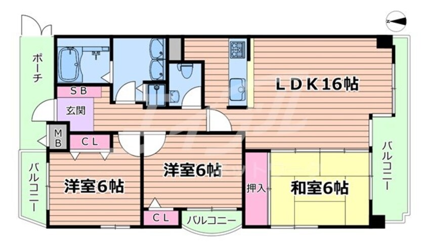 間取図 学研都市線<片町線>・JR東西線/放出駅 徒歩10分 6階 築34年