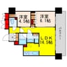 ブランズタワー御堂筋本町 2LDKの間取り