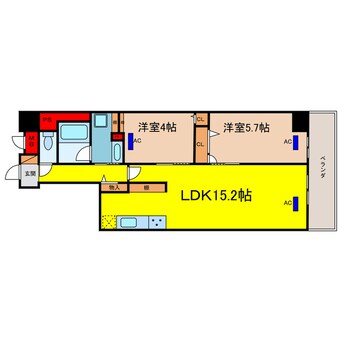 間取図 ディー・グラン北浜東（旧　グラン・バース北浜）