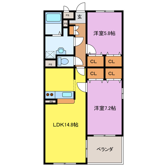 カモミーユ 2LDKの間取り