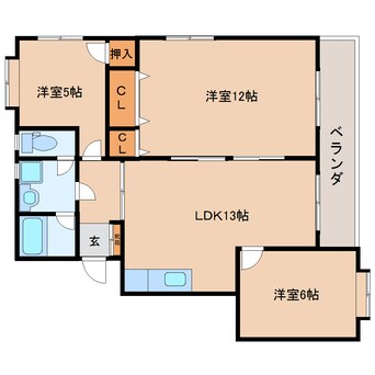 間取図 東海道本線/静岡駅 バス8分中田３丁目西下車:停歩2分 3階 築37年