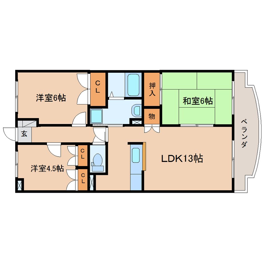 間取図 東海道本線/西焼津駅 徒歩9分 3階 築28年