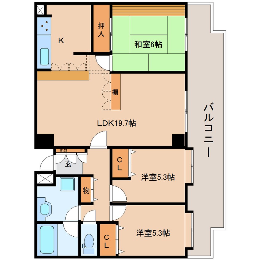 間取図 東海道本線/静岡駅 バス7分小黒二丁目東下車:停歩2分 3階 築33年