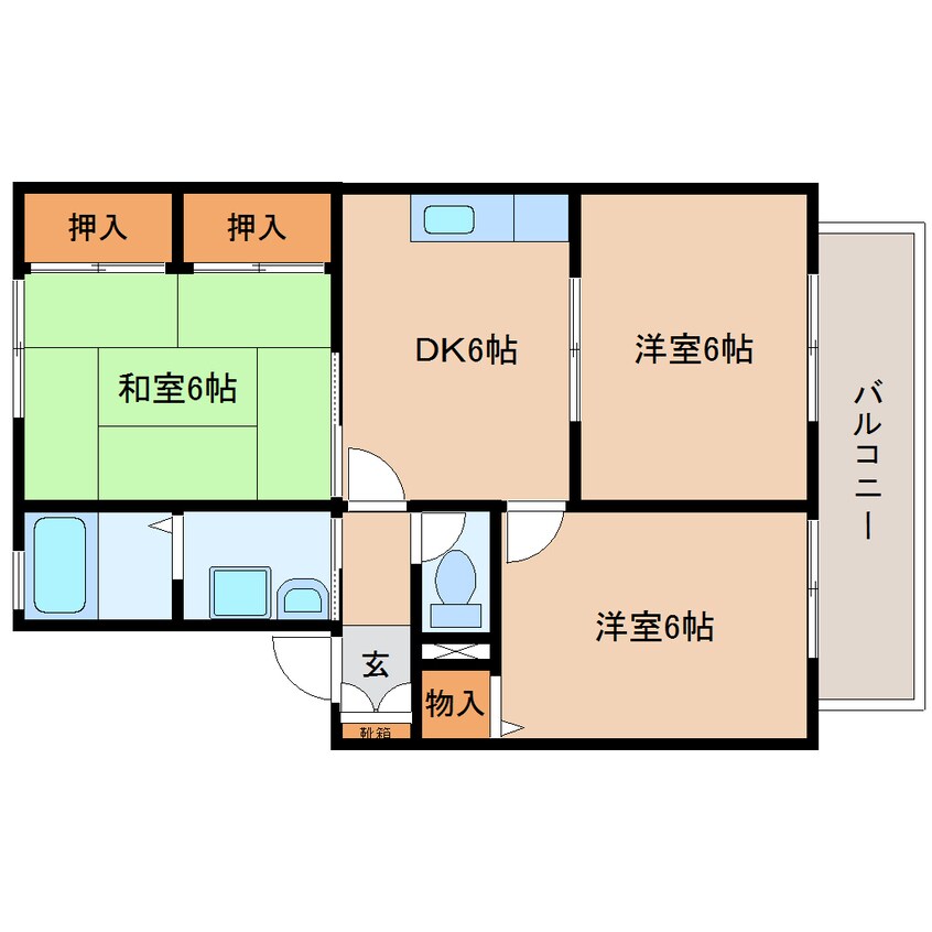 間取図 東海道本線/静岡駅 バス13分見瀬Ｄａｉｉｃｈｉ－ＴＶ入口下車:停歩5分 2階 築29年