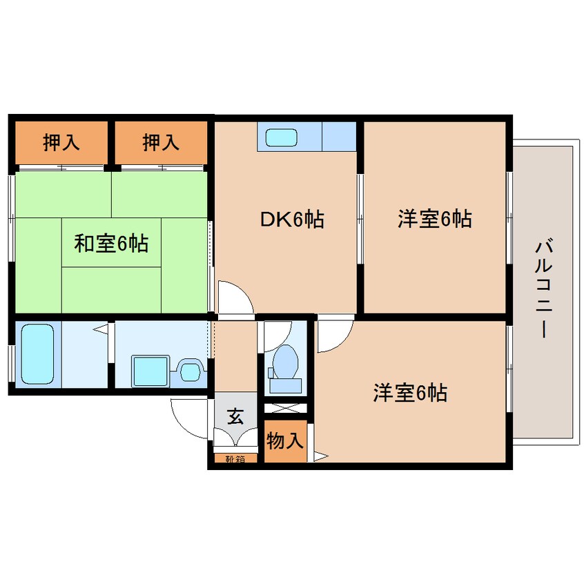 間取図 東海道本線/静岡駅 バス13分見瀬Ｄａｉｉｃｈｉ－ＴＶ入口下車:停歩5分 2階 築29年