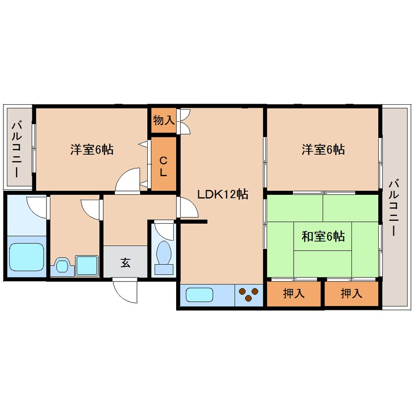 間取図 東海道本線/静岡駅 バス7分中田二丁目下車:停歩3分 2階 築36年