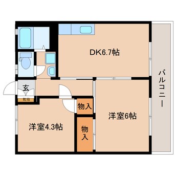 間取図 東海道本線/静岡駅 バス14分登呂南下車:停歩5分 2階 築41年