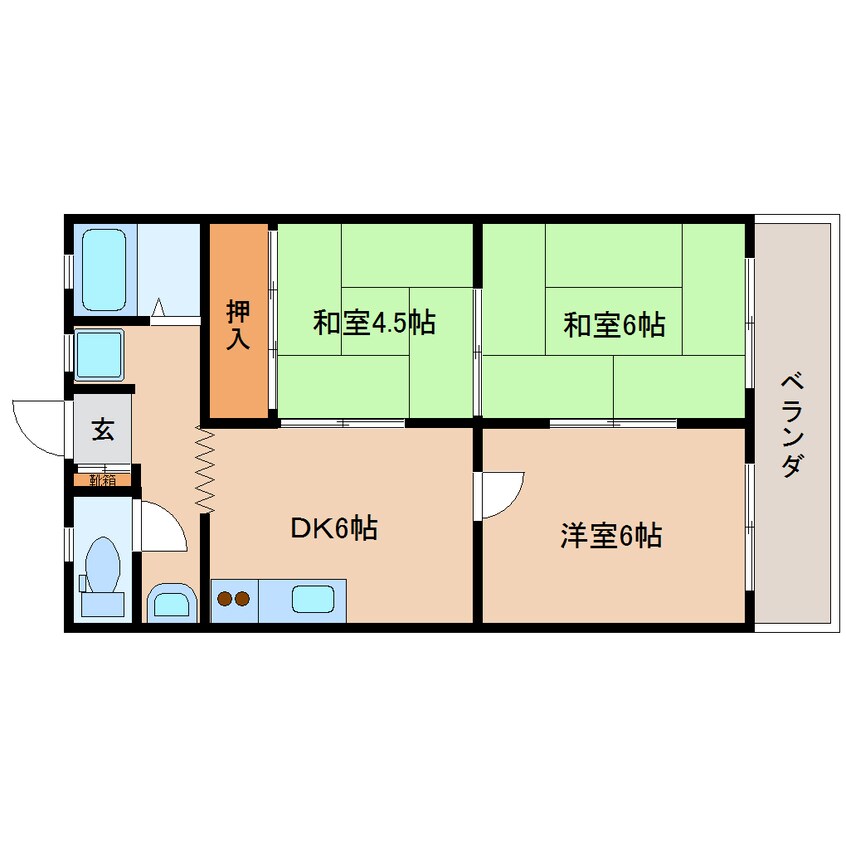 間取図 東海道本線/静岡駅 バス8分中田三丁目ダイワハウス前下車:停歩4分 2階 築42年