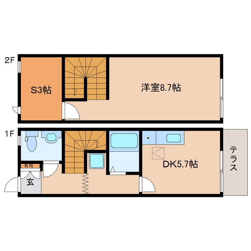 間取図 東海道本線/静岡駅 バス20分登呂二丁目下車:停歩3分 1-2階 築18年