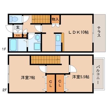 間取図 東海道本線/静岡駅 バス24分大谷下車:停歩1分 1-2階 築15年