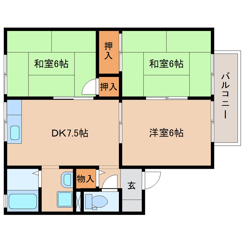 間取図 東海道本線/焼津駅 バス10分小川中学岡本病院下車:停歩2分 2階 築32年