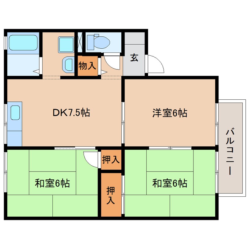 間取図 東海道本線/焼津駅 バス10分小川中学岡本病院下車:停歩2分 2階 築32年