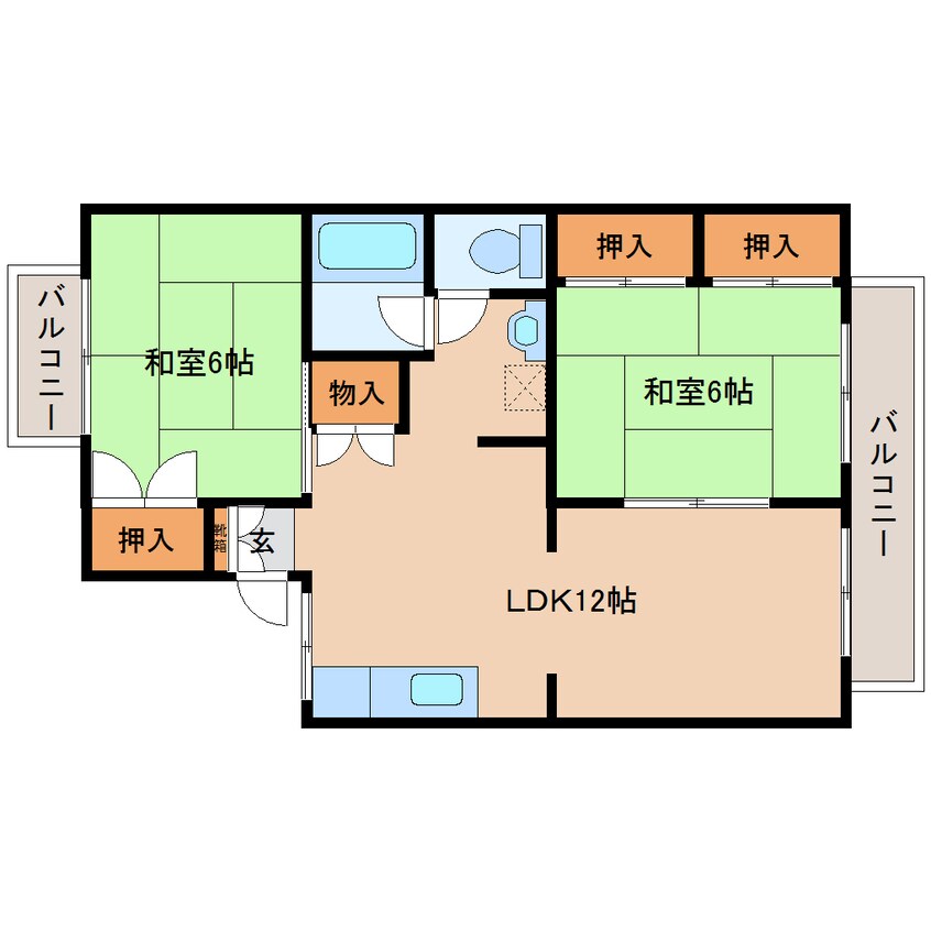 間取図 東海道本線/静岡駅 バス22分中島団地前下車:停歩5分 2階 築38年