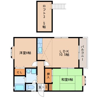 間取図 東海道本線/静岡駅 バス15分富士見台下車:停歩1分 2階 築26年