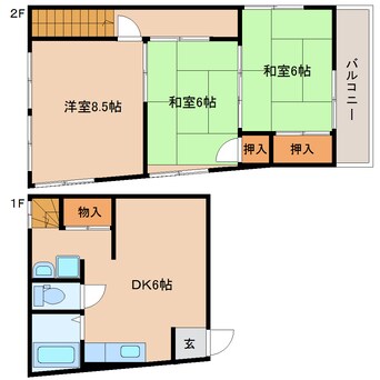 間取図 東海道本線/静岡駅 バス12分農業会館前下車:停歩1分 1-2階 築58年