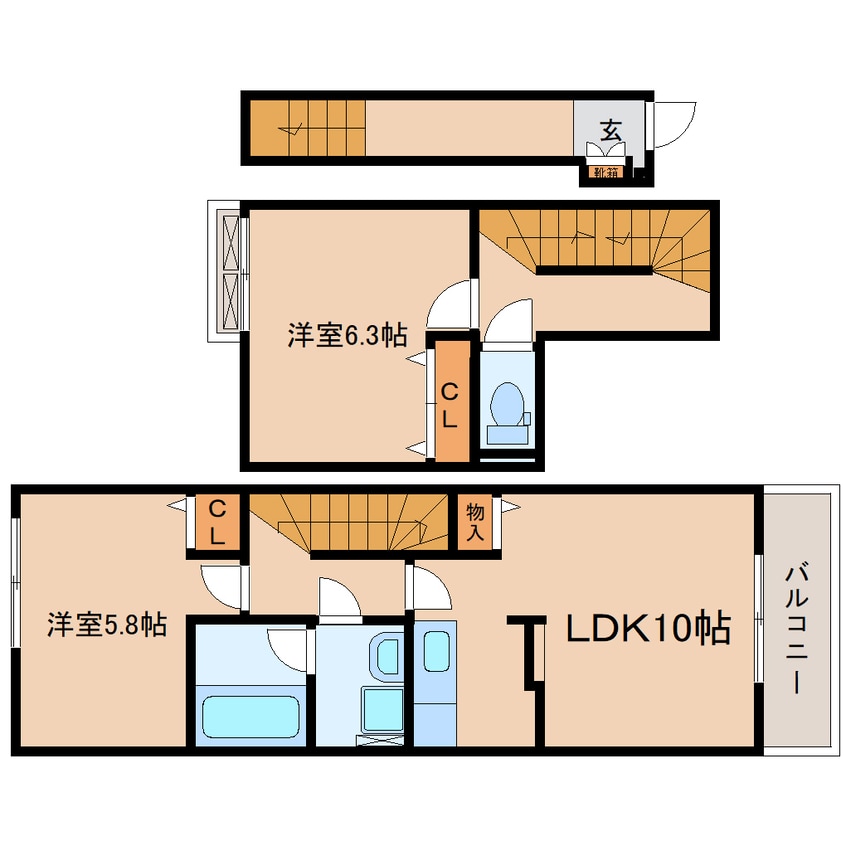間取図 東海道本線/焼津駅 バス8分縦小路柳屋本店前下車:停歩3分 2-3階 築10年