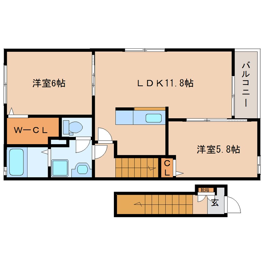 間取図 東海道本線/静岡駅 バス20分堀ノ内下車:停歩7分 2階 築9年