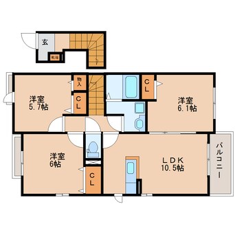 間取図 東海道本線/焼津駅 バス13分石津下島下車:停歩6分 2階 築11年