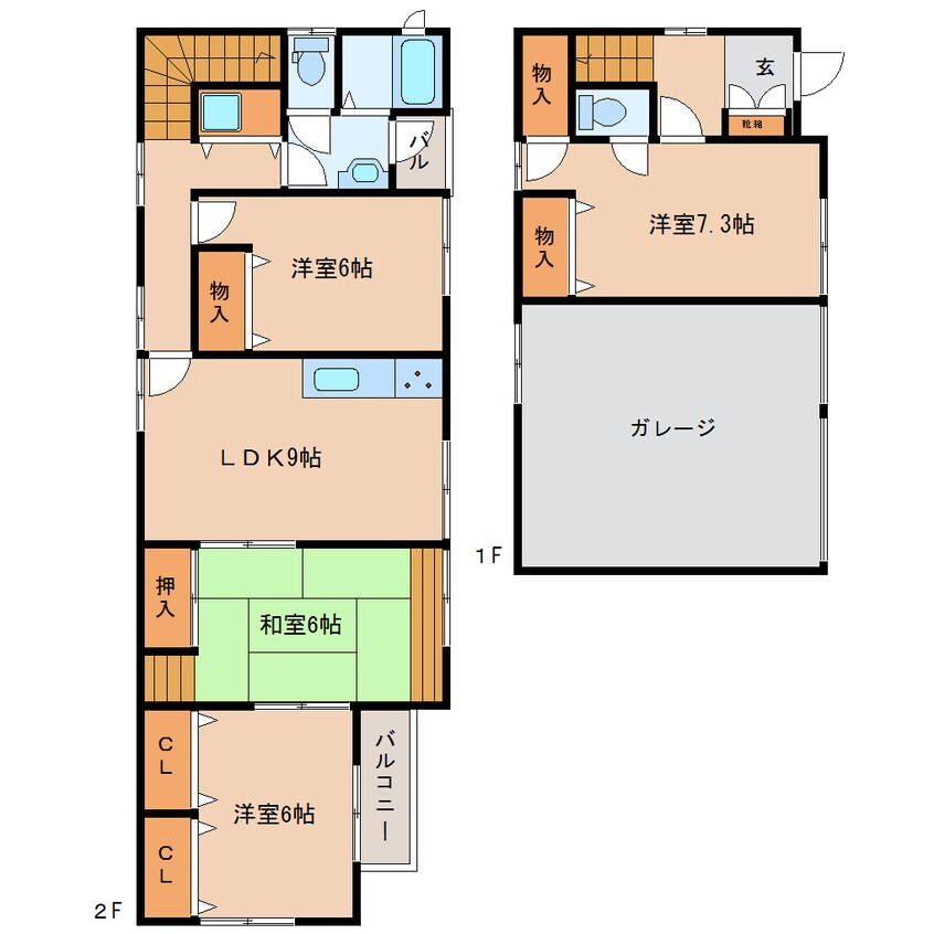 間取図 東海道本線/静岡駅 徒歩8分 1-2階 築33年