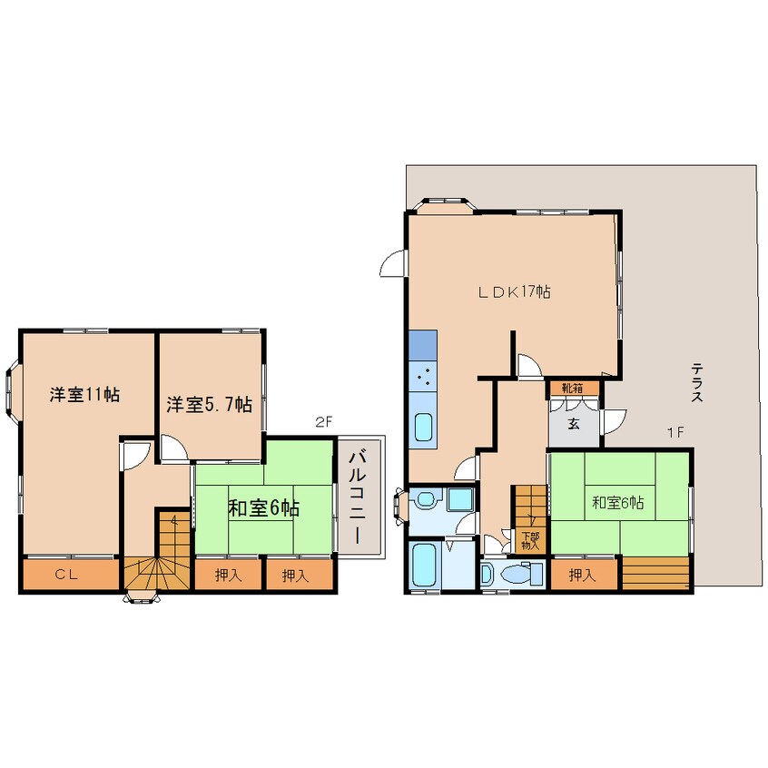 間取図 東海道本線/静岡駅 徒歩21分 1-2階 築43年