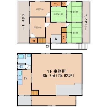 間取図 東海道本線/静岡駅 バス19分静岡ＩＣ入口下車:停歩6分 1-2階 築48年