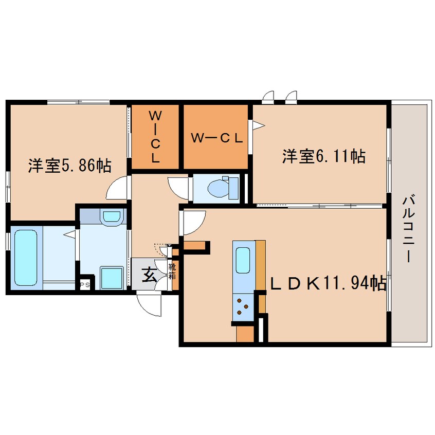 間取図 東海道本線/静岡駅 バス24分登呂コープタウン下車:停歩3分 2階 築4年