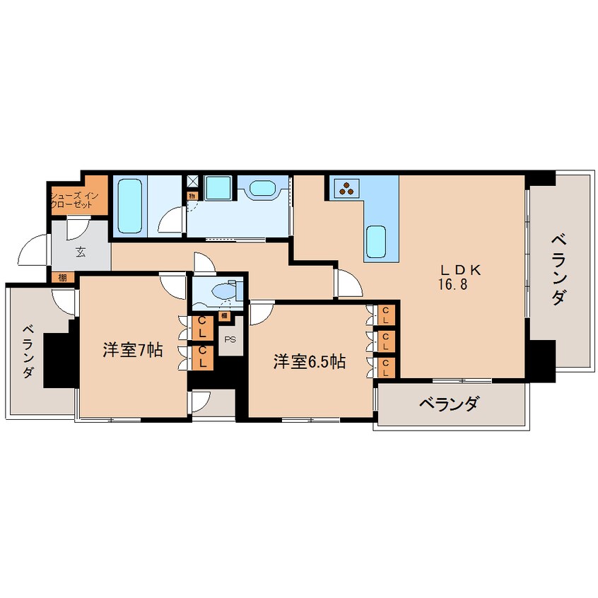 間取図 東海道本線/静岡駅 徒歩7分 2階 築12年