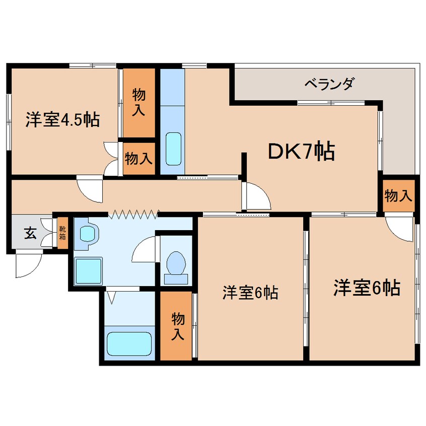 間取図 東海道本線/静岡駅 徒歩29分 3階 築38年