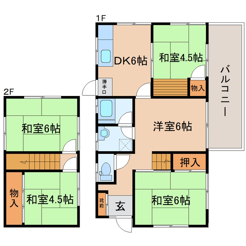 間取図 東海道本線/静岡駅 バス29分大谷小学校前下車:停歩6分 1-2階 築52年